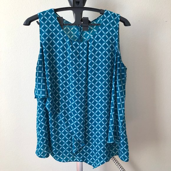 Worthington Sheer Blue and White Design Tank Top - Picture 1 of 6